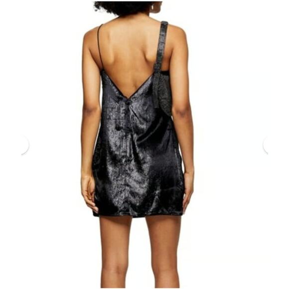 Topshop Velvet Metallic Threads BodyCon Spaghetti Strap Mini Dress 8 Black NWT - Picture 2 of 3